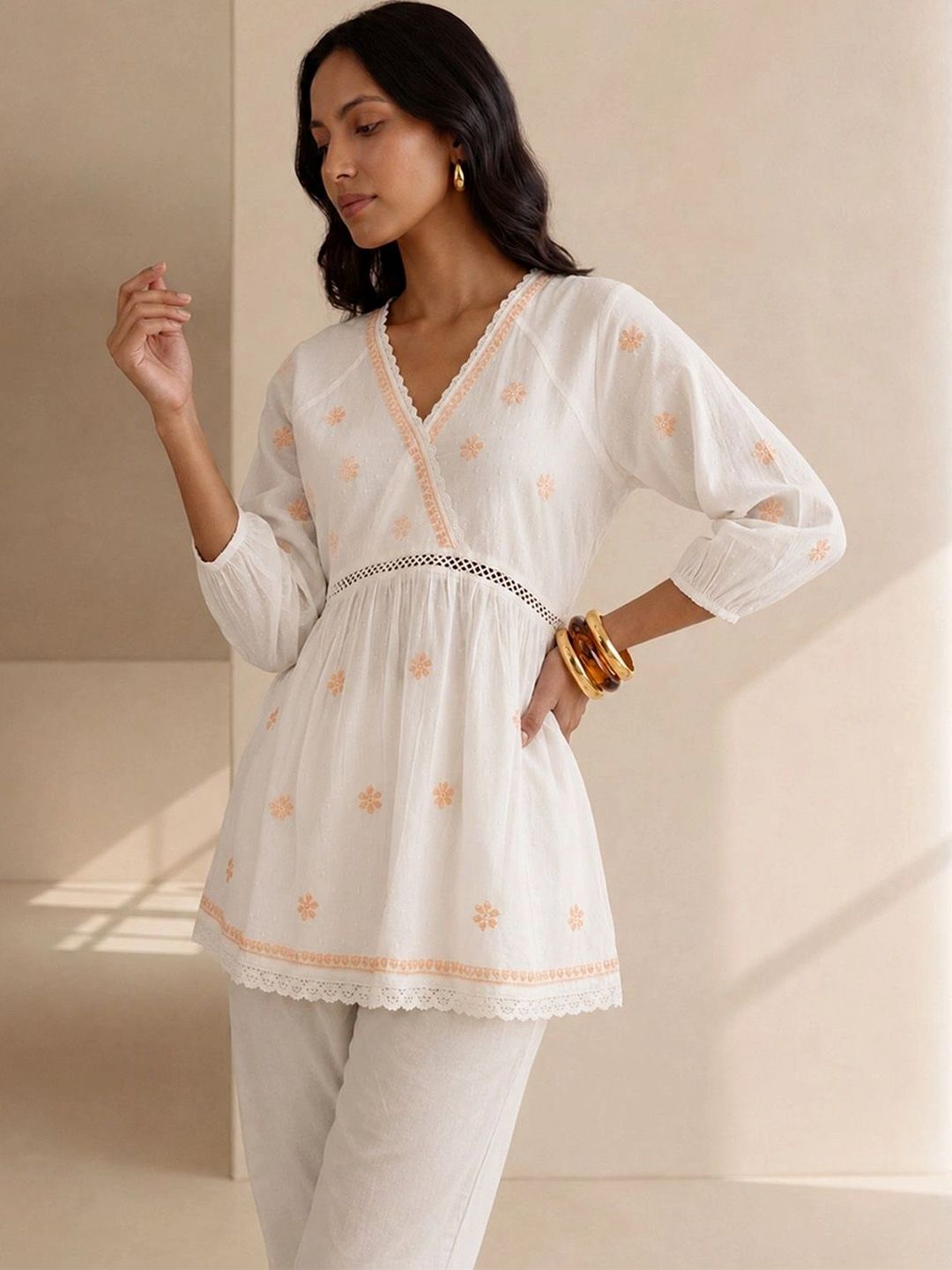 House of Chikankari Floral Bordir Cotton Wrap Top