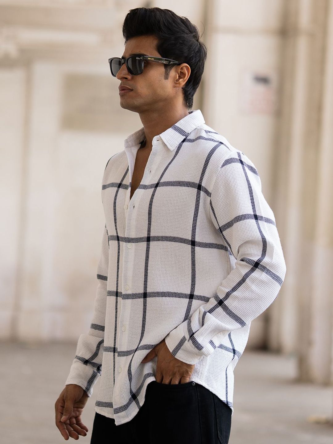 Powerlook Men Windowpane Checks Opaque Checked Casual Shirt