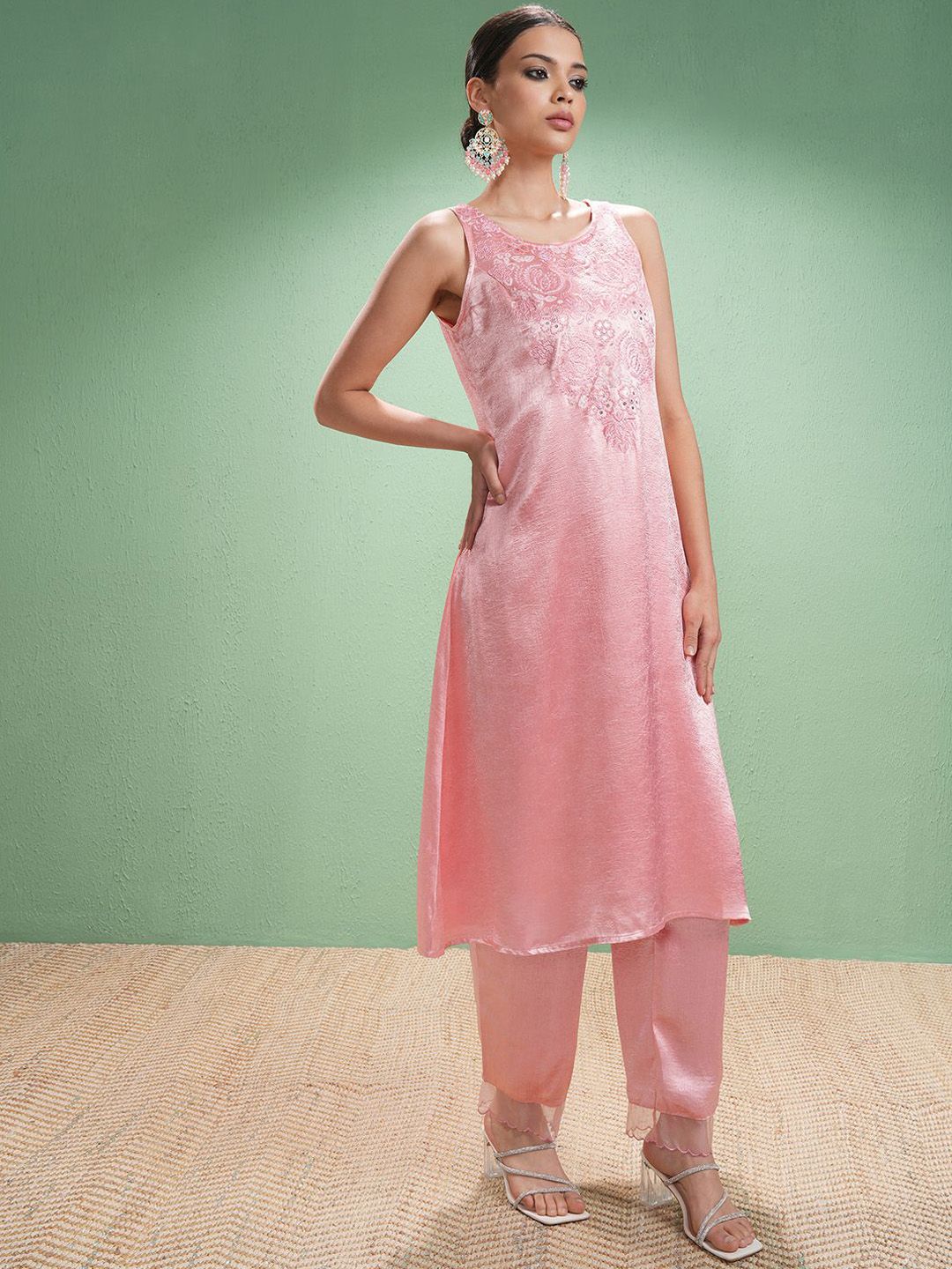 Vishudh Women Embroidered Regular Thread Work Kurta with Trousers & With Dupatta