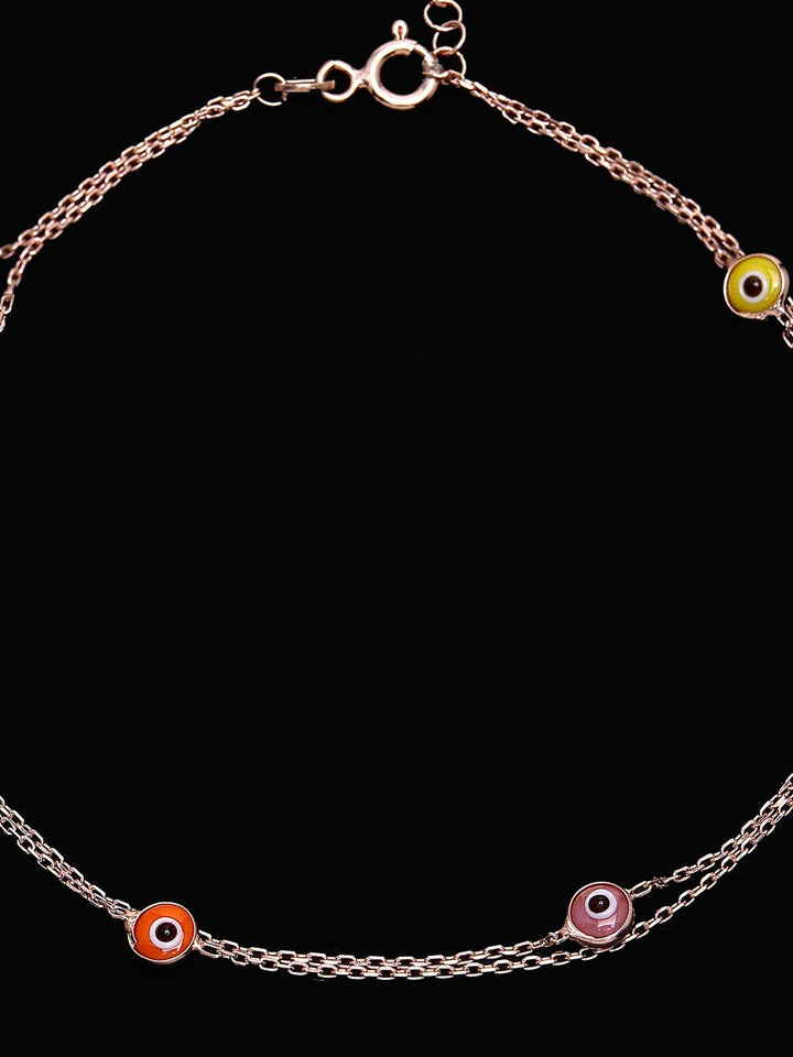 PANASH 925 Sterling Silver Rose Gold-Plated Evil Eye Multistrand Bracelet