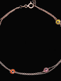 PANASH 925 Sterling Silver Rose Gold-Plated Evil Eye Multistrand Bracelet