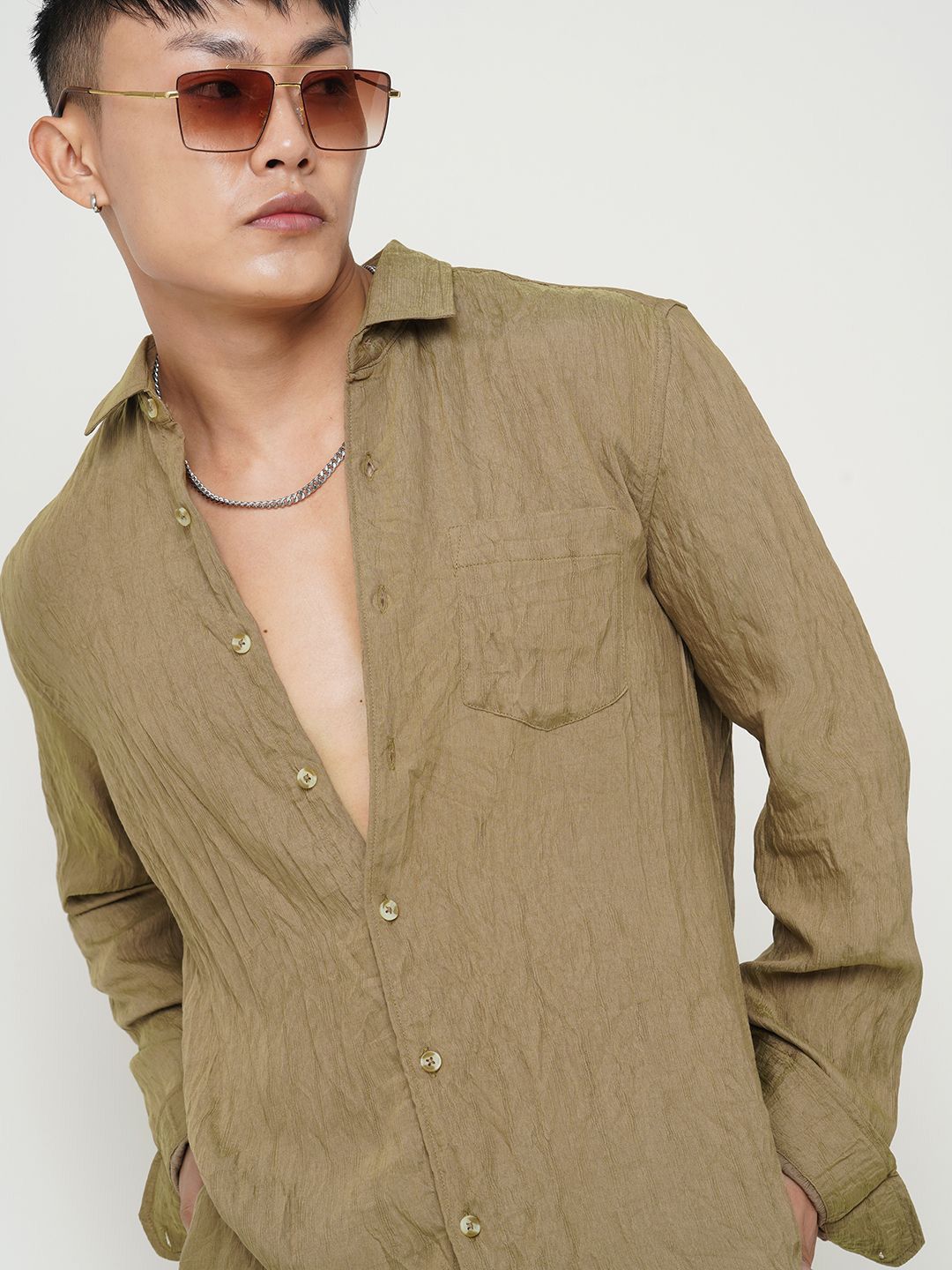 VASTRADO Men Classic Spread Collar Textured Slim Fit Casual Shirt