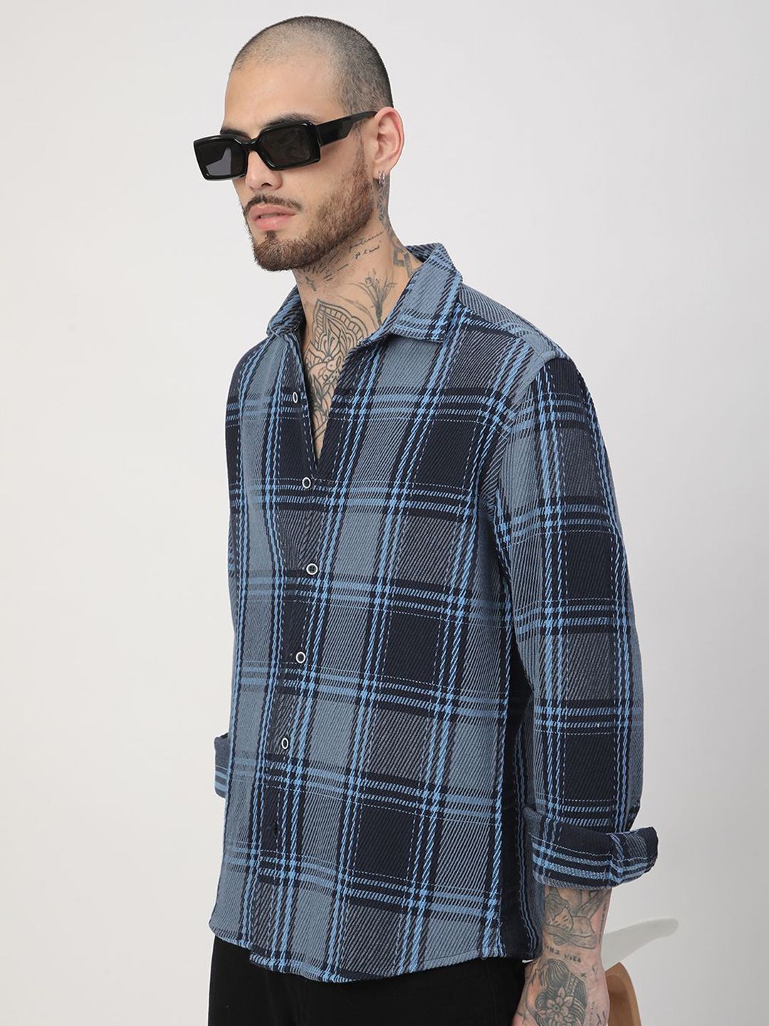 VASTRADO Men Classic Fit Spread Collar Tartan Checked Cotton Casual Shirt