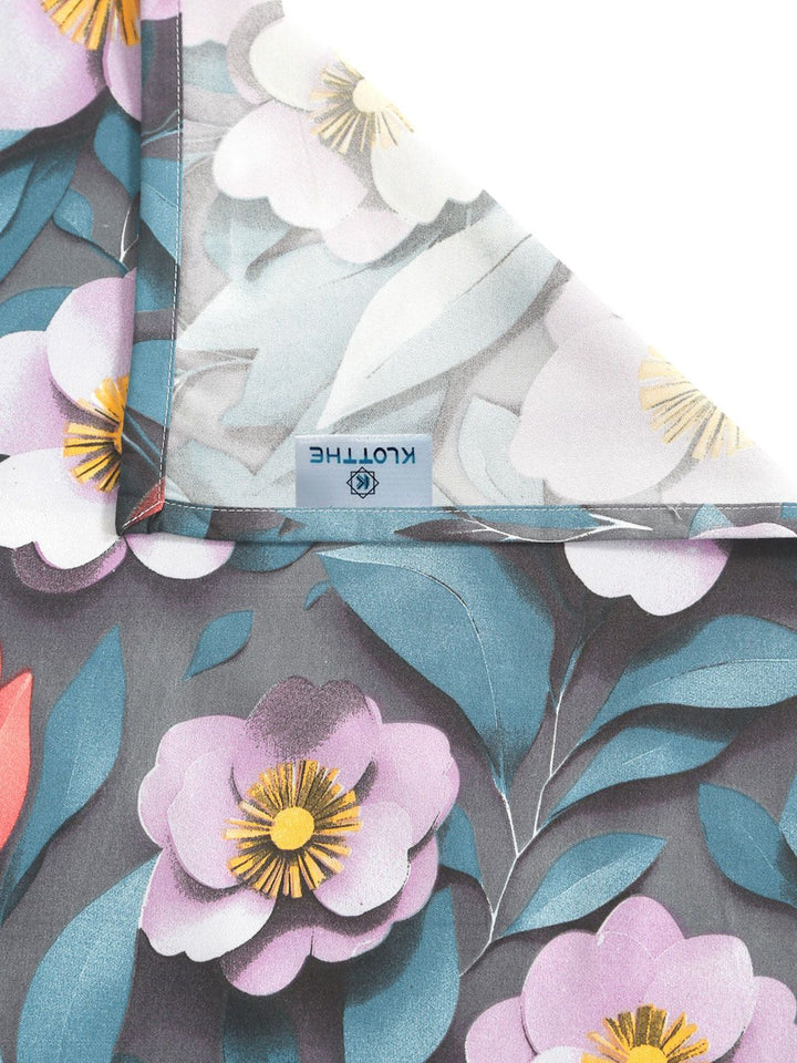KLOTTHE Blue & Yellow Floral Printed 300 TC King Double 7D Bedsheet With 2 Pillow Cover