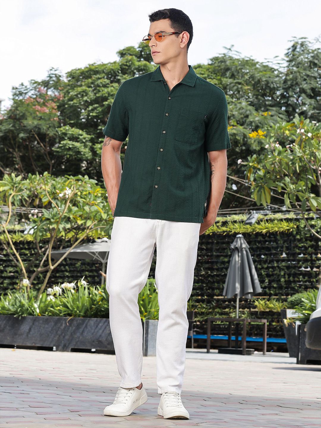 Thomas Scott Men's Premium Seersucker Cotton Casual Shirt