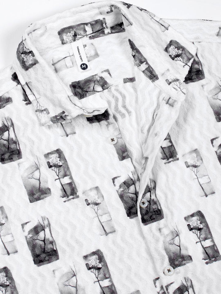 Thomas Scott Men Classic Slim Fit Cutaway Collar Abstract Printed Casual Shirt