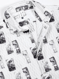 Thomas Scott Men Classic Slim Fit Cutaway Collar Abstract Printed Casual Shirt