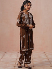 Rumah Chikankari Kurta Chikankari Biasa Wanita dengan Seluar