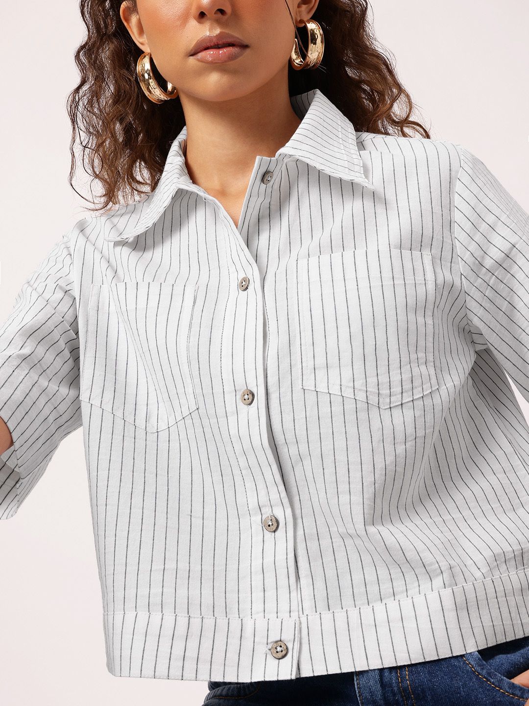 DressBerry Functional Fashion Striped Boxy Shirt