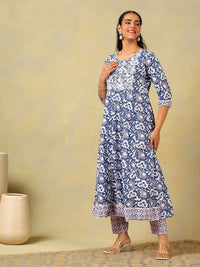 Mamicha Ethnic Motifs Printed Thread Work Pure Cotton Kurta with Trousers & With Dupatta