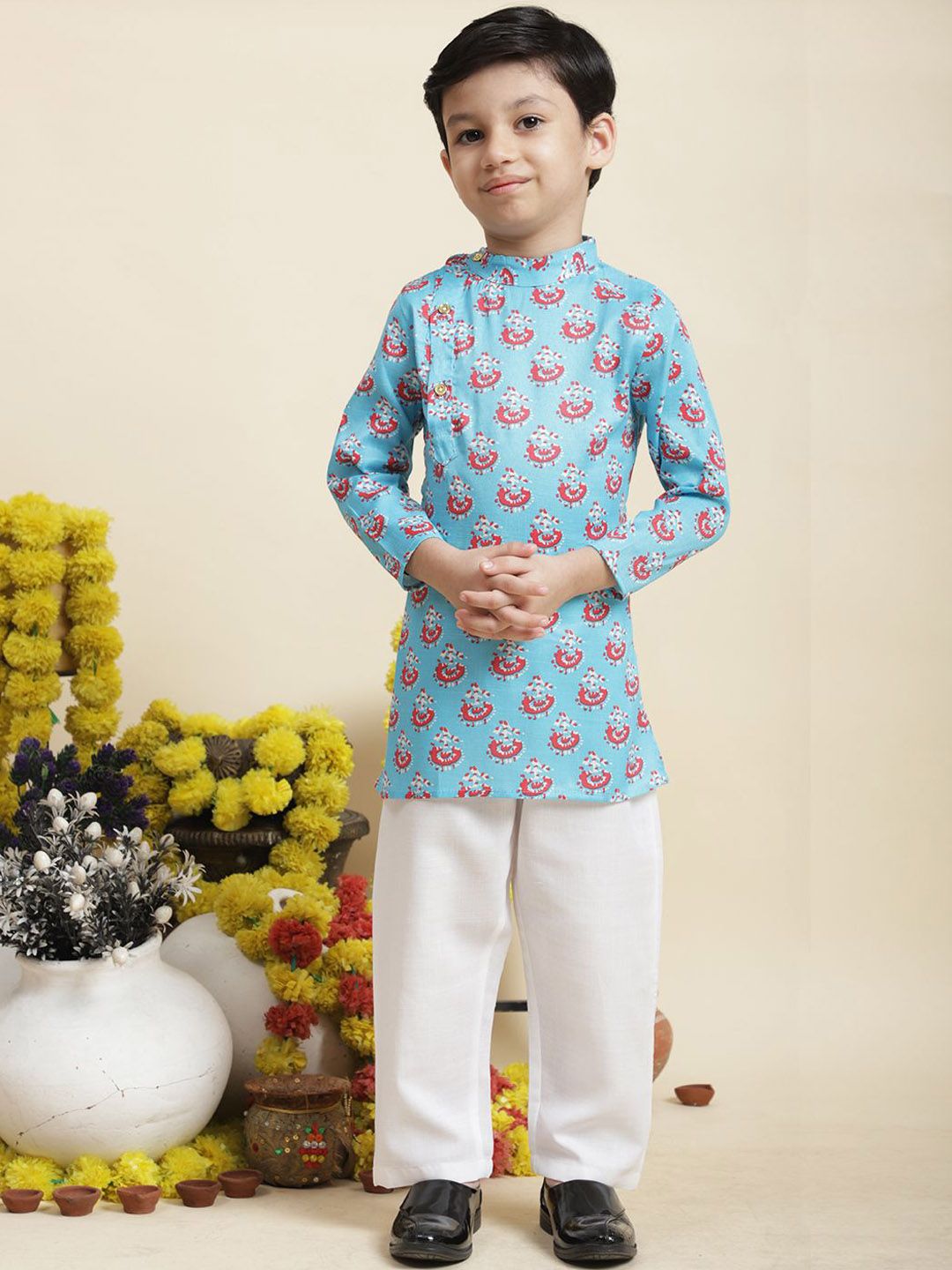 Cutiekins Boys Ethnic Motifs Printed Pure Cotton Kurta with Pyjamas