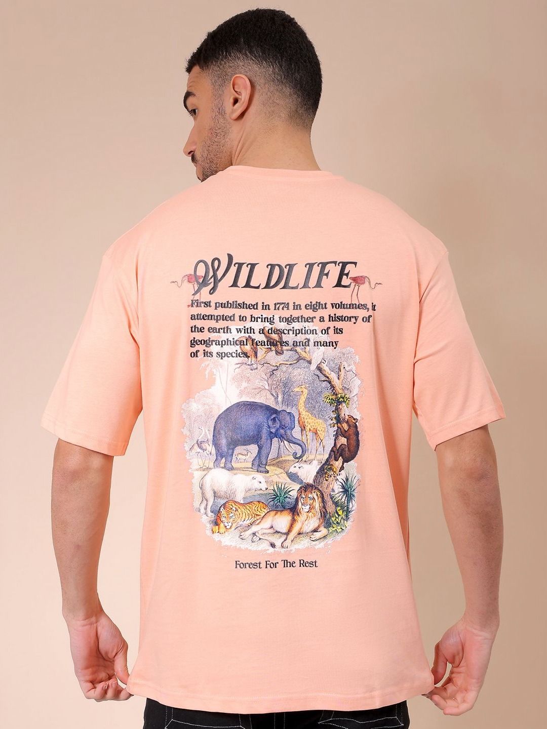 The Indian Garage Co Men Pure Cotton Graphic Printed Round Neck Cotton Oversized T-shirt