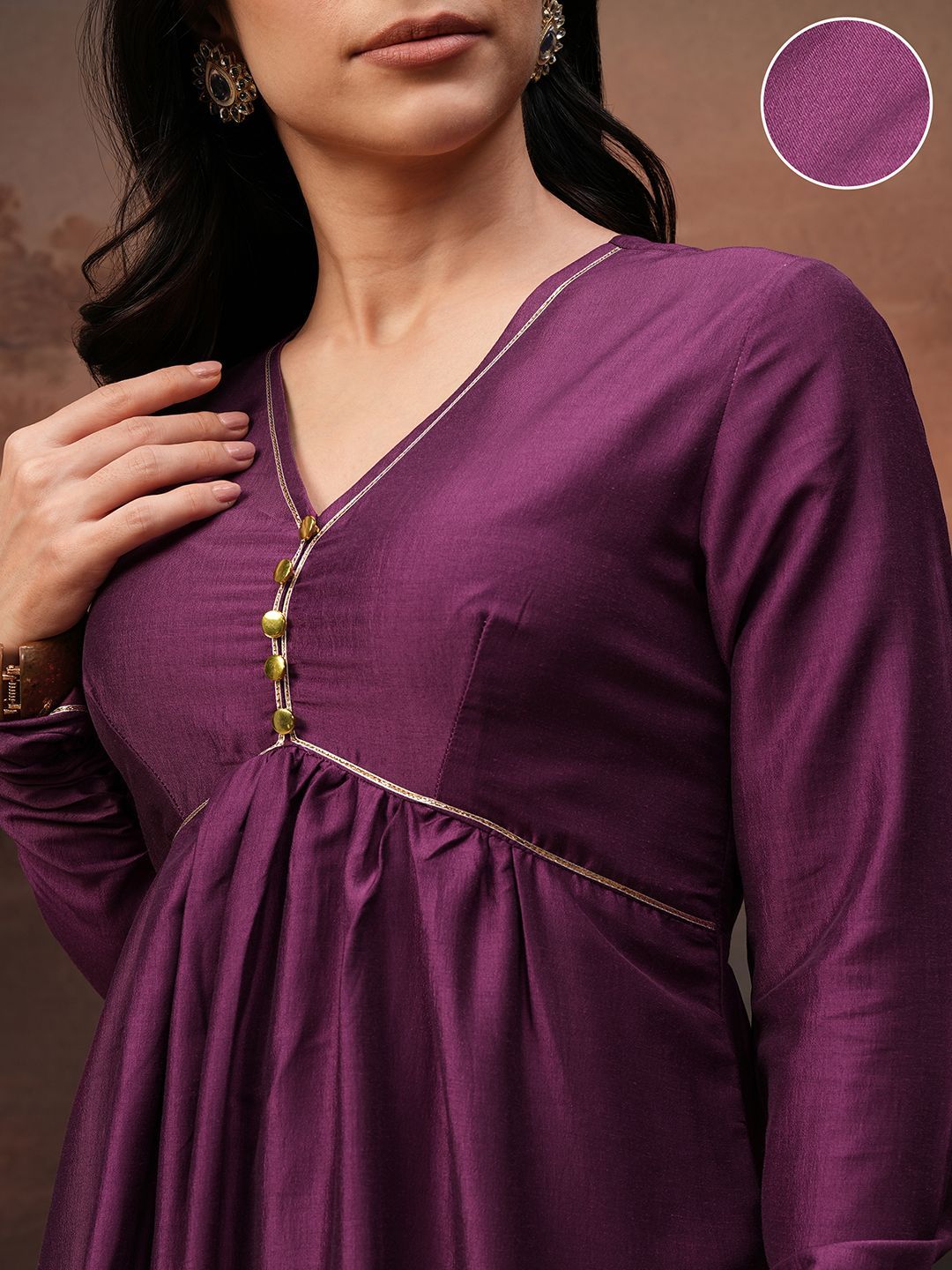 Vishudh Women V-Neck Gathered Kurta