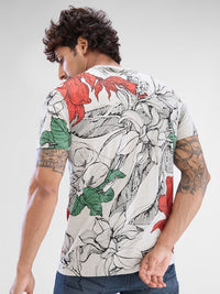 SPYKAR Men Floral Printed Round Neck Cotton T-shirt