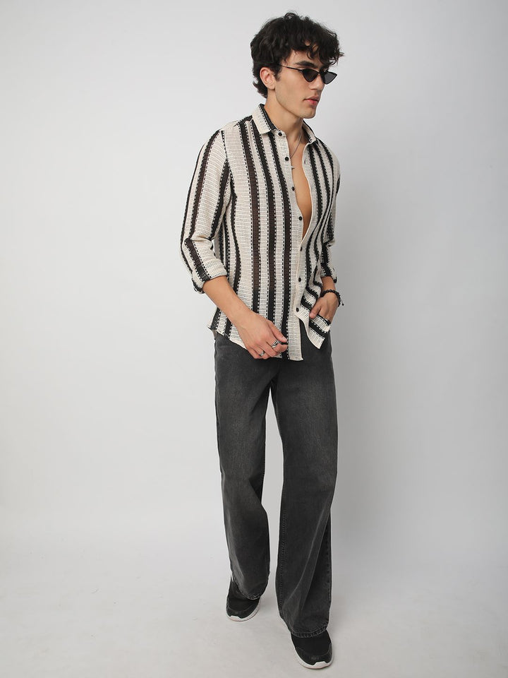 VASTRADO Men Classic Slim Fit Multi Stripes Opaque Casual Shirt