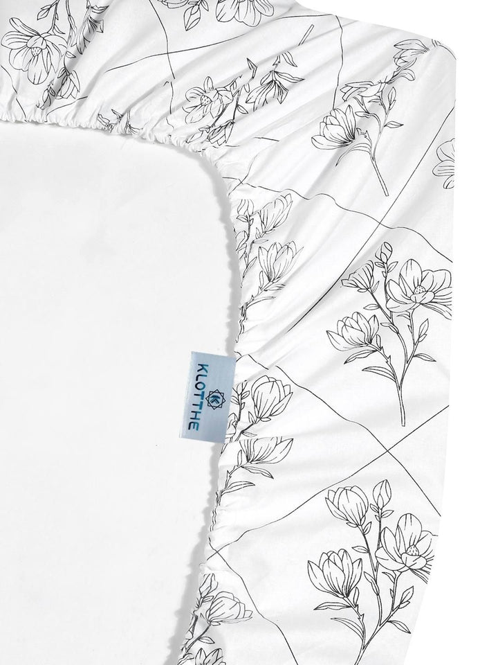 KLOTTHE Off White Printed Dilengkapi 400TC Kapas Tulen Cadar Super King & 4 Sarung Bantal
