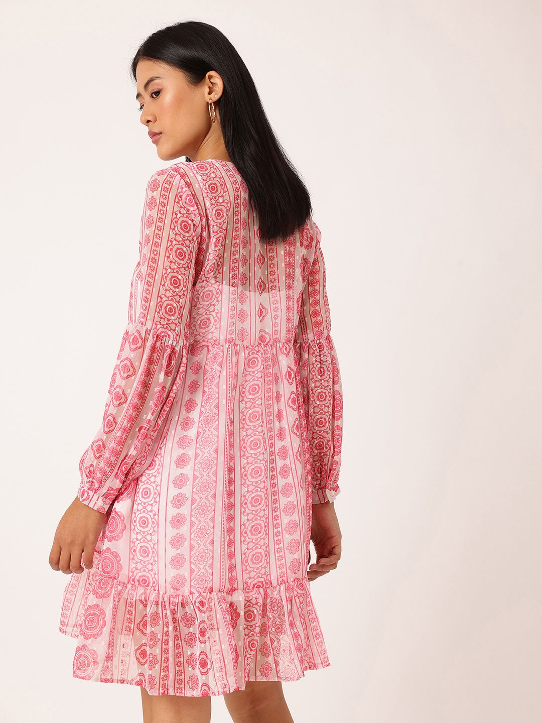 DressBerry Printed A-Line Dobby Dress With A Inner Slip