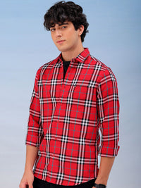 The Indian Garage Co Men Spread Collar Checked Cotton Slim Fit Casual Shirt