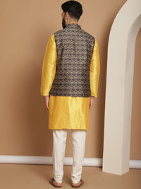 Motif Etnik Mustard Anouk Rekaan Tenunan Kurta Lurus Dengan Jaket Churidar & Nehru
