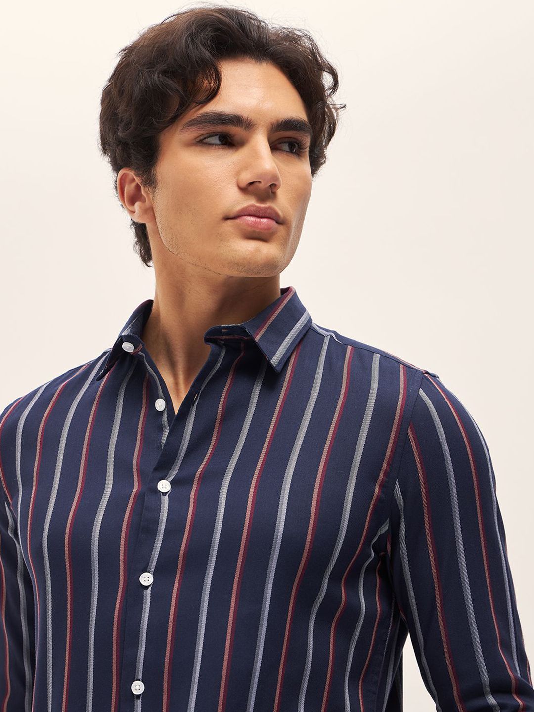 THE BEAR HOUSE Men Spread Collar Multi Striped Cotton Slim Fit Casual Shirt