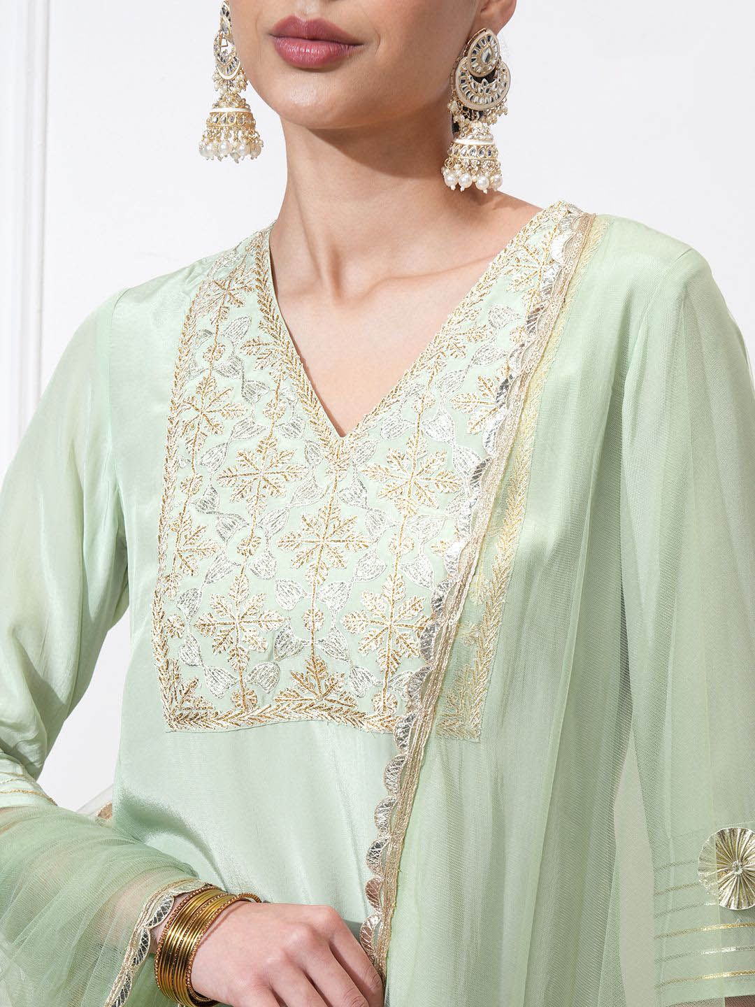 Vishudh Women Ethnic Motifs Embroidered Regular Kurta with Trousers & With Dupatta