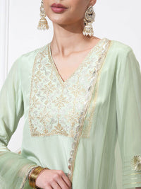 Vishudh Women Ethnic Motifs Embroidered Regular Kurta with Trousers & With Dupatta