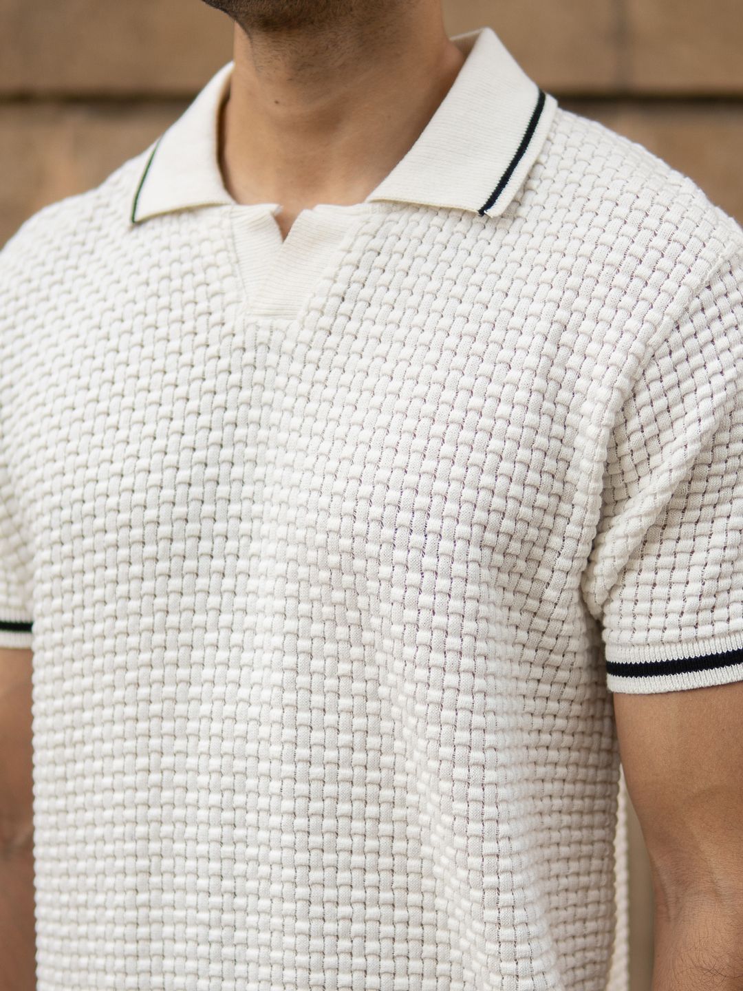 Powerlook Men Self Design Polo Collar Cotton T-shirt
