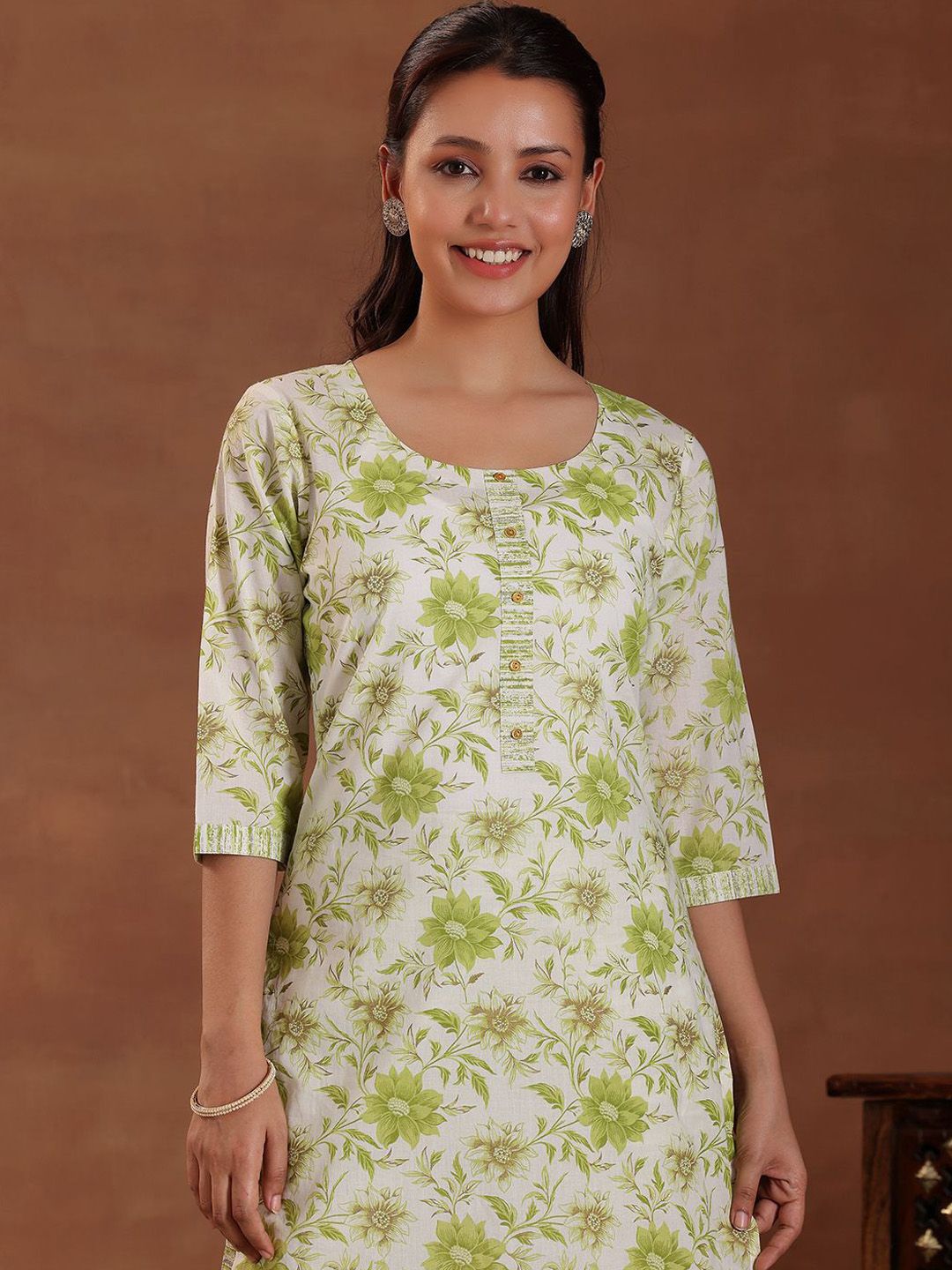Libas Floral Printed Pure Cotton Straight Kurta With Trousers & Dupatta