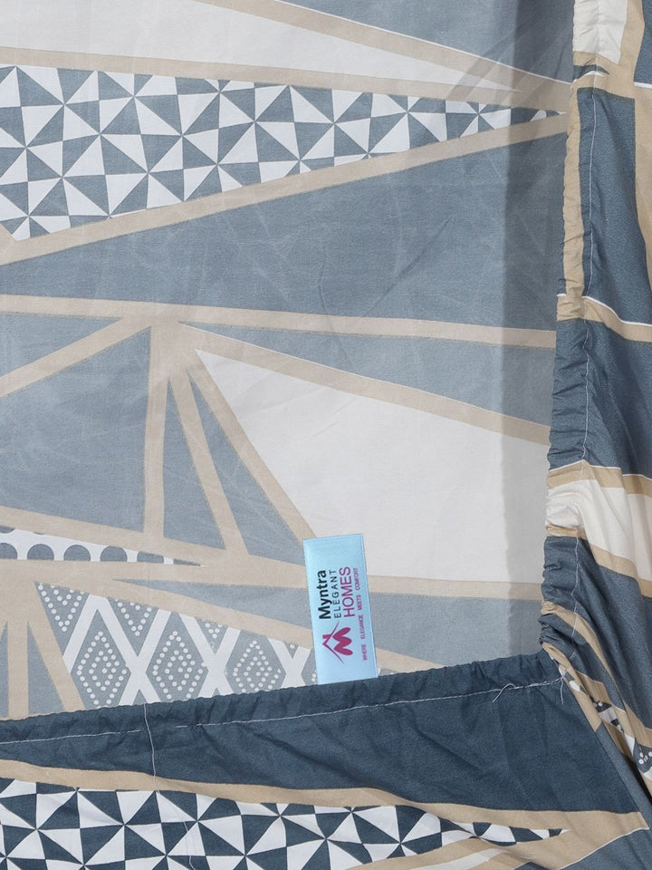 Myntra Elegant Homes Blue & White Geometric 300 TC Single Bedsheet with 1 Pillow Covers