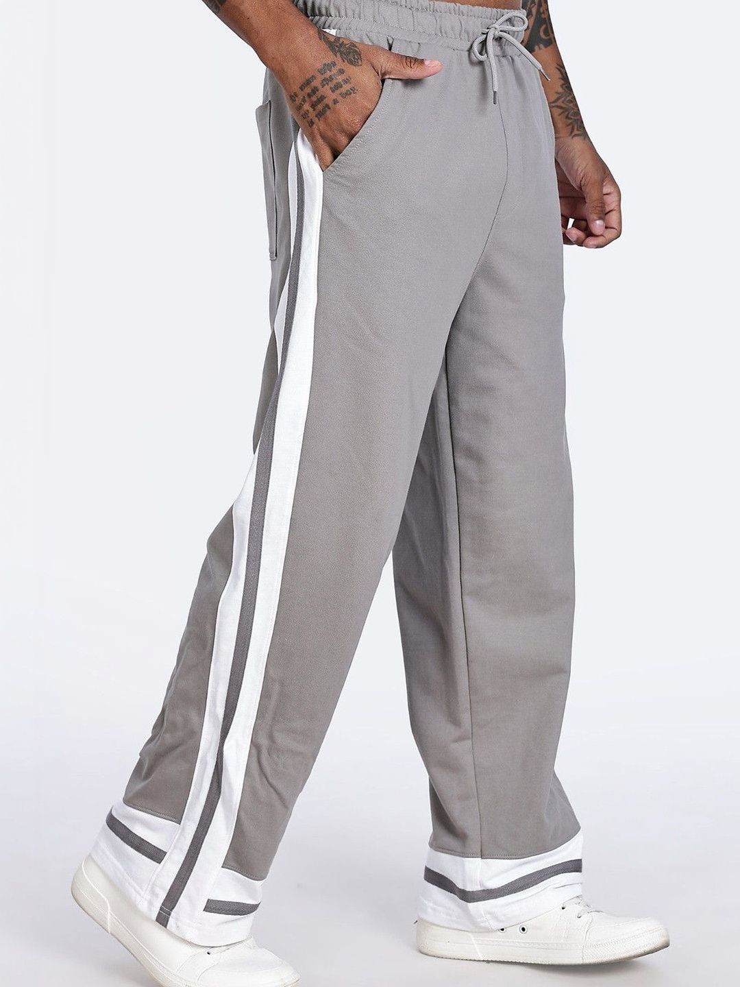 Eszett Men Grey High-Rise Seluar Baggy Biasa Dicuci Mudah