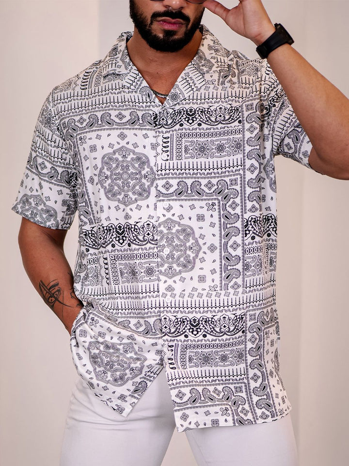 Eszett Men Ethnic Motifs Printed Cuban Collar Casual Shirt