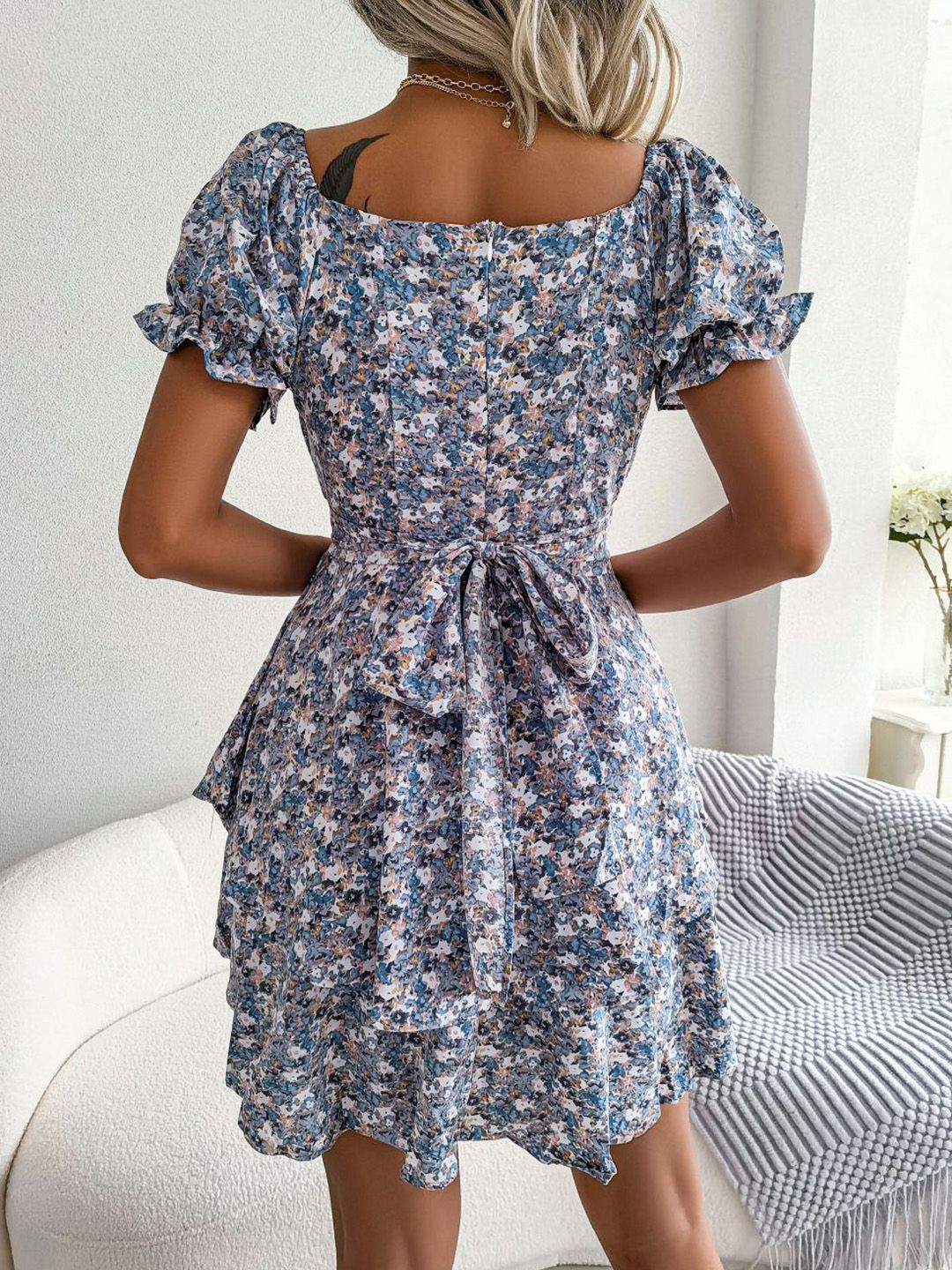 all about you Floral Print Sweatheart Neck Puff Sleeve Fit & Flare Mini Dress