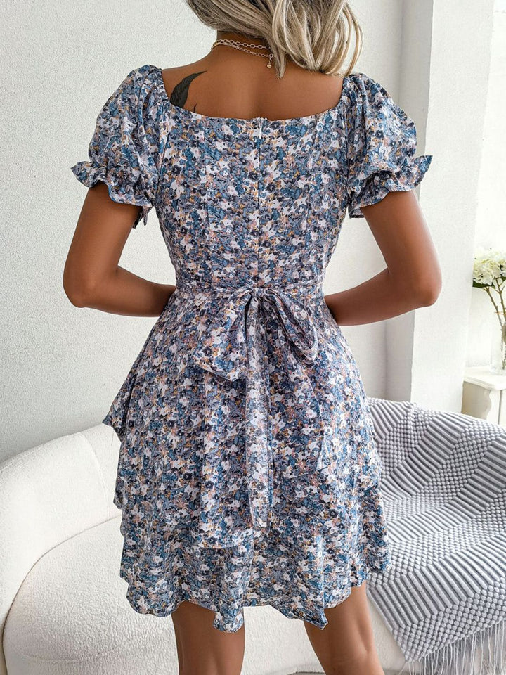 all about you Floral Print Sweatheart Neck Puff Sleeve Fit & Flare Mini Dress