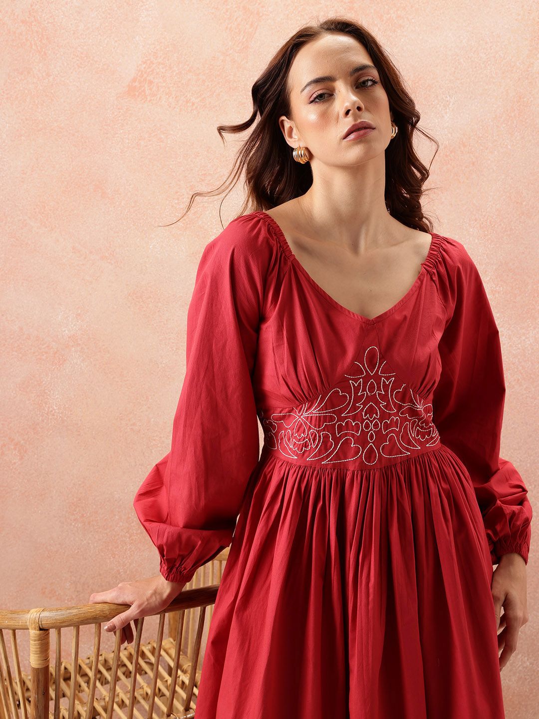all about you Floral Embroidered Pure Cotton Fit & Flare Dress