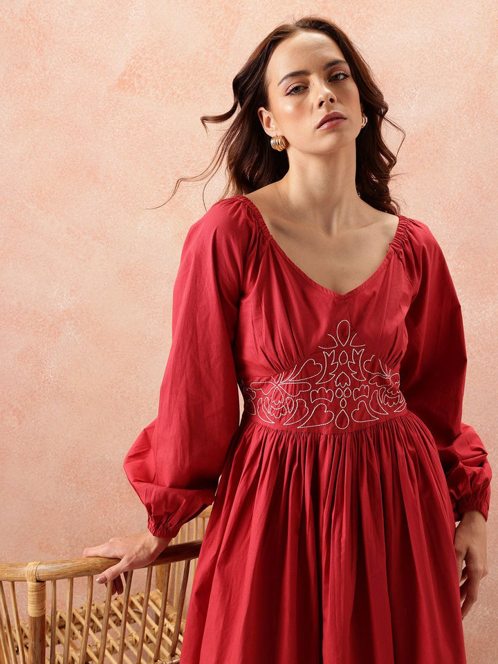 all about you Floral Embroidered Pure Cotton Fit & Flare Dress