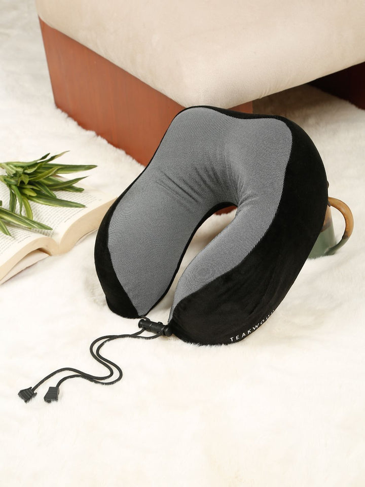 Teakwood Leathers Black Faux Velvet Breathable Travel Pillow