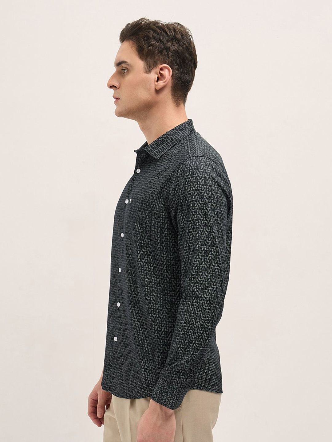 THE BEAR HOUSE Men Spread Collar Geometric Printed Cotton Tailored Fit Formal Shirt