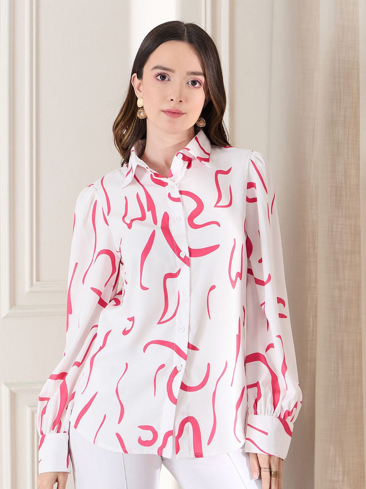 Berrylush Women Regular Fit Spread Collar Abstract Printed Casual Shirt
