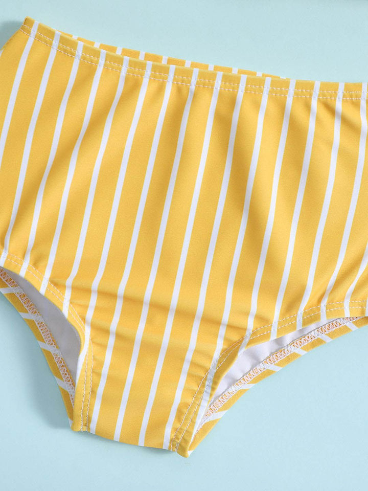 YK Girls Striped Round Neck Swim Bikini Set