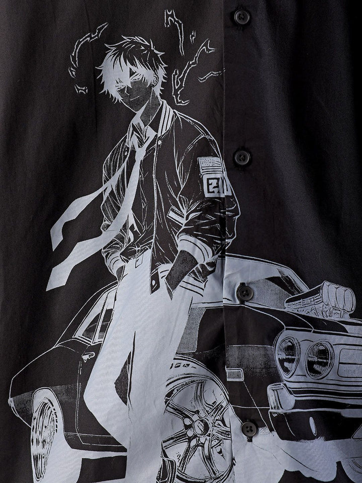 The Indian Garage Co Men Anime Printed Cotton Oversized Boxy Streetwear Shirt