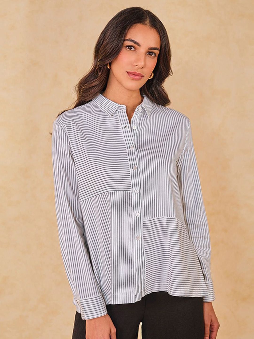 AND Striped Cotton Shirt Style Top