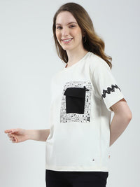 Monte Carlo Printed Drop-Shoulder Sleeves Monochrome Relaxed Fit T-shirt