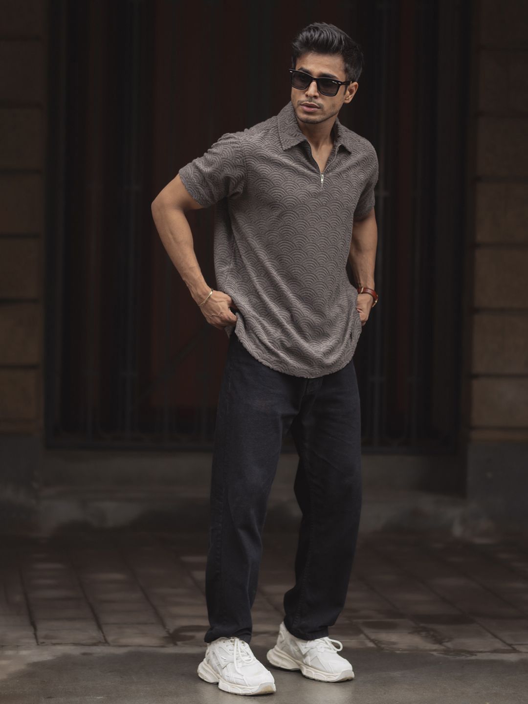 Powerlook Men Self Design Polo Collar T-shirt