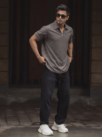 Powerlook Men Self Design Polo Collar T-shirt