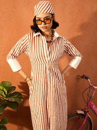 Pink Paprika by SASSAFRAS Women Striped Shirt Collar Cotton A-Line Midi Dress