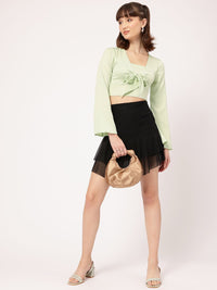 DressBerry Flared Sleeve Tie Detail Crop Top