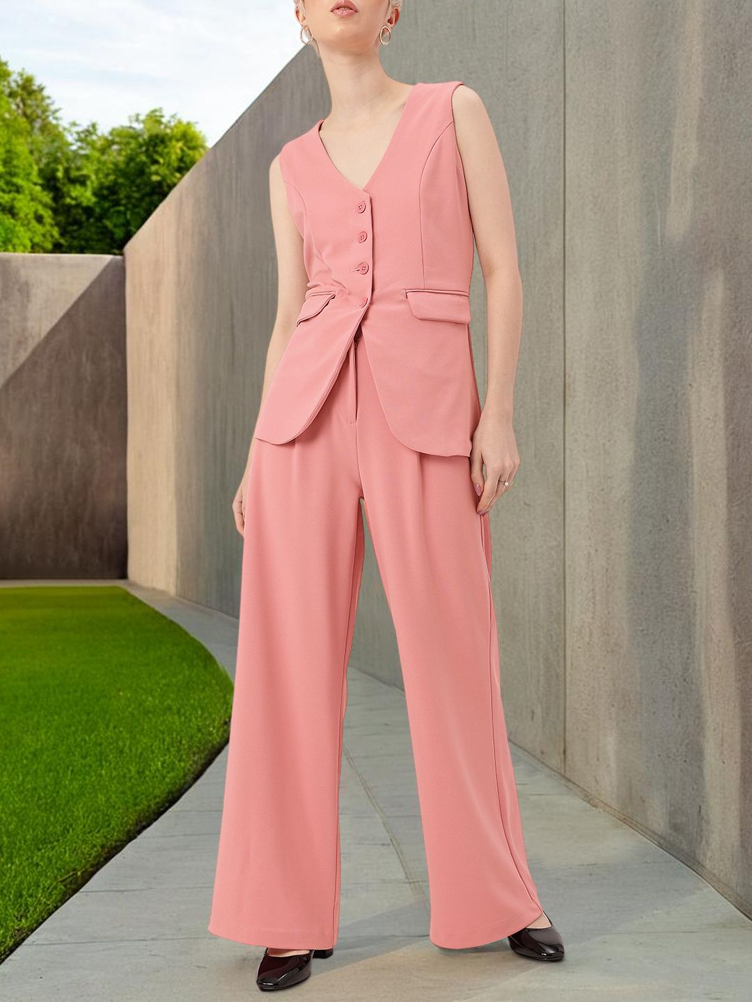 DressBerry Sweet Glamour V-Neck Top & Pleated Trousers Co-Ords