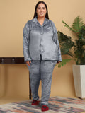 KLOTTHE Women Lapel Collar Long Sleeves Wool Night Suit