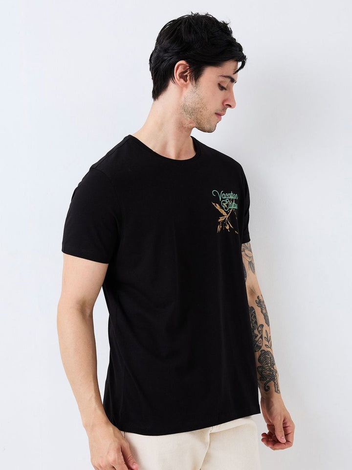 SPYKAR Men Typography Printed Round Neck Cotton Slim Fit T-shirt