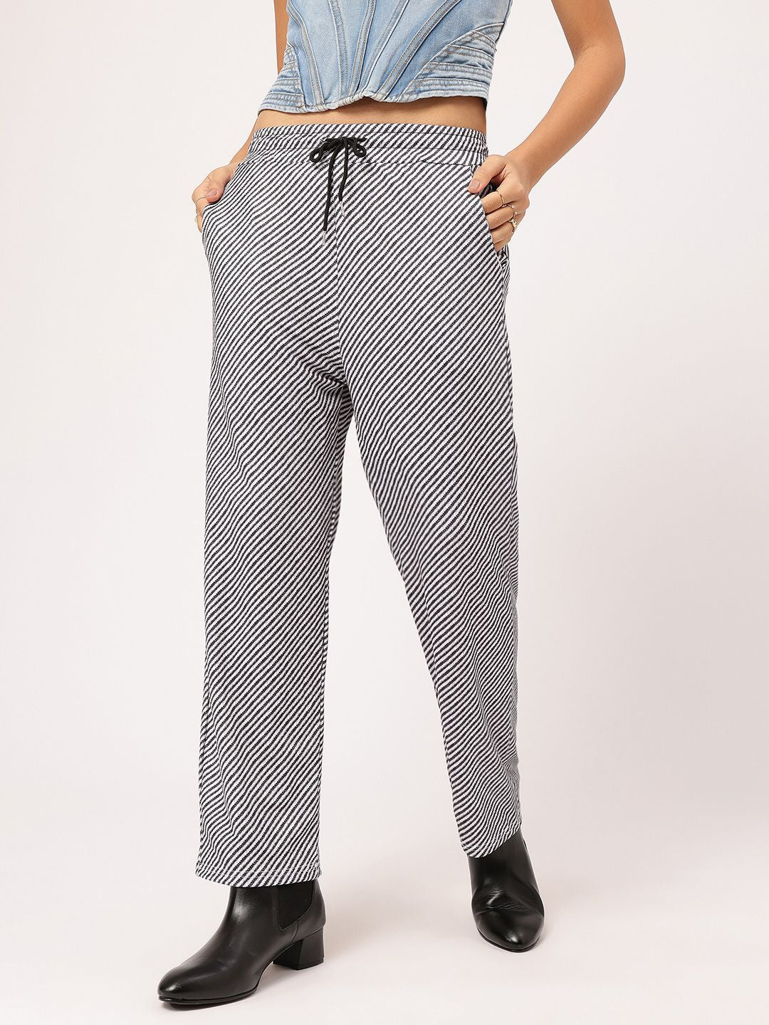 DressBerry Women Stripe Strike Monochrome Trousers